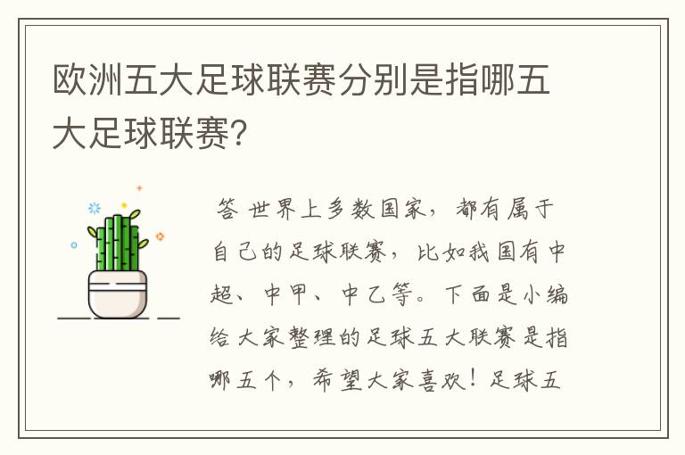 欧洲五大足球联赛分别是指哪五大足球联赛?