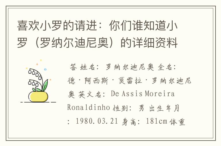 喜欢小罗的请进:你们谁知道小罗(罗纳尔迪尼奥)的详细资料?
