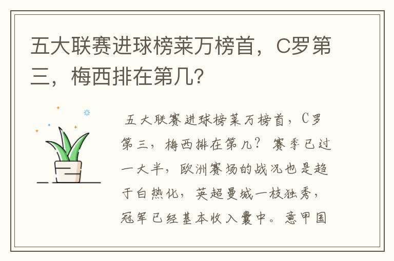 五大联赛进球榜莱万榜首,C罗第三,梅西排在第几?