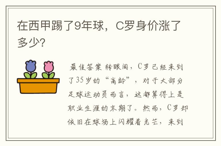 在西甲踢了9年球,C罗身价涨了多少?