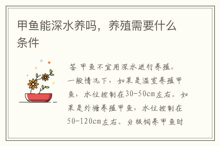 甲鱼能深水养吗,养殖需要什么条件