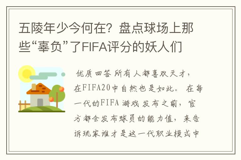 五陵年少今何在?盘点球场上那些“辜负”了FIFA评分的妖人们