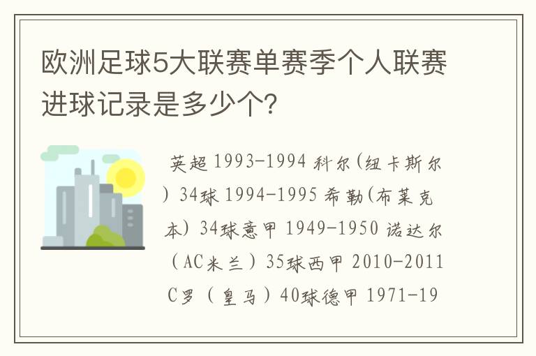 欧洲足球5大联赛单赛季个人联赛进球记录是多少个?