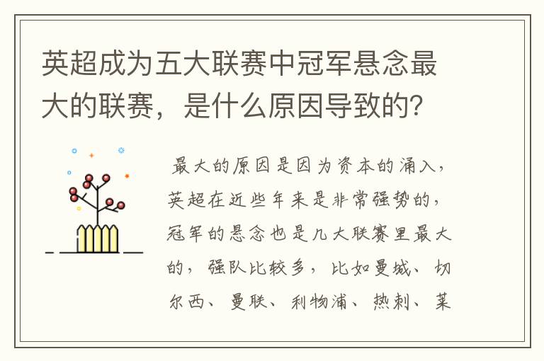 英超成为五大联赛中冠军悬念最大的联赛,是什么原因导致的?