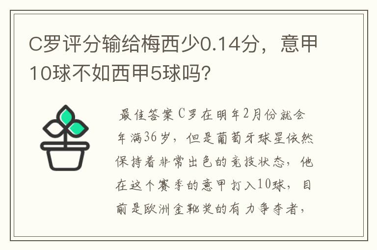 C罗评分输给梅西少0.14分,意甲10球不如西甲5球吗?
