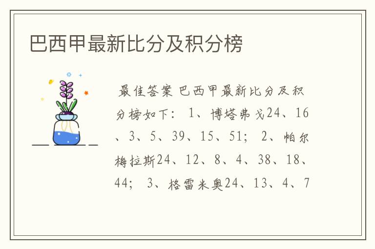 巴西甲最新比分及积分榜