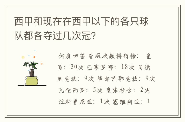 西甲和现在在西甲以下的各只球队都各夺过几次冠?