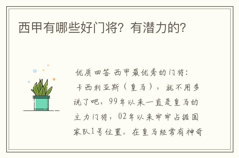西甲有哪些好门将?有潜力的?