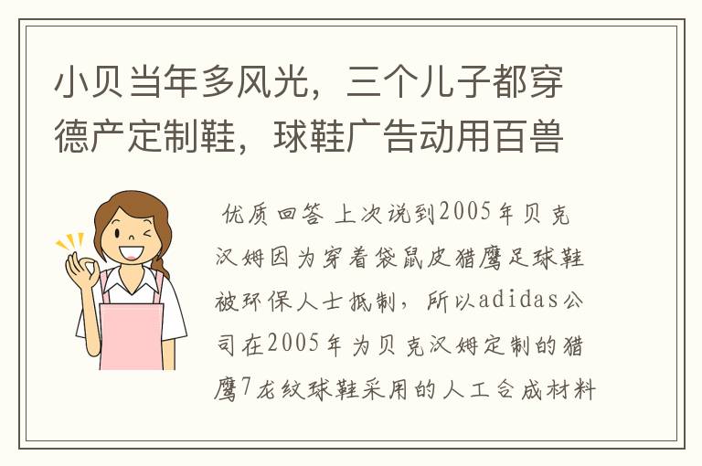 小贝当年多风光,三个儿子都穿德产定制鞋,球鞋广告动用百兽之王