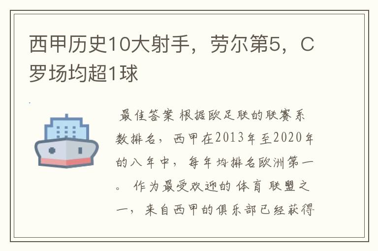西甲历史10大射手,劳尔第5,C罗场均超1球