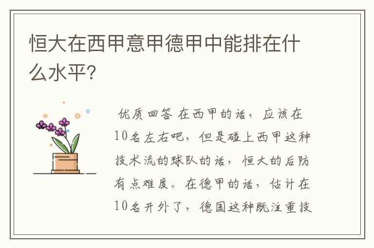 恒大在西甲意甲德甲中能排在什么水平?