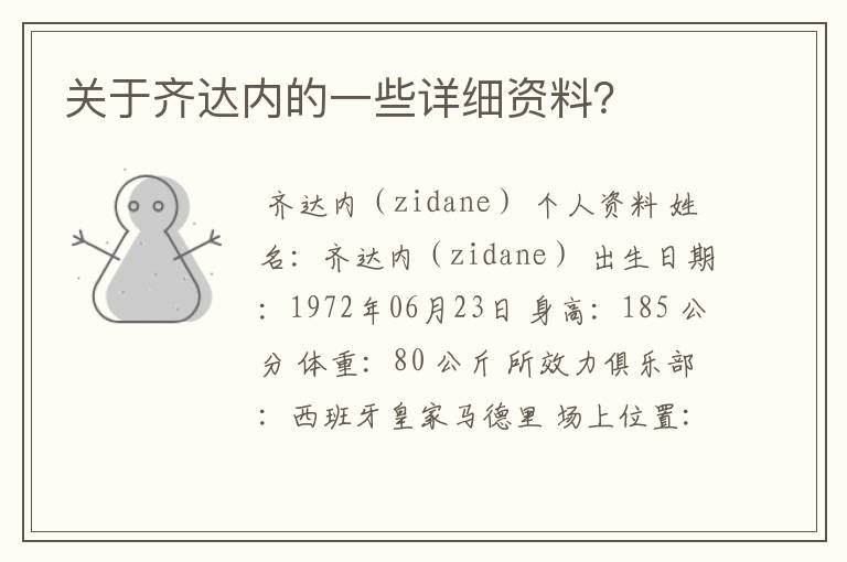 关于齐达内的一些详细资料?