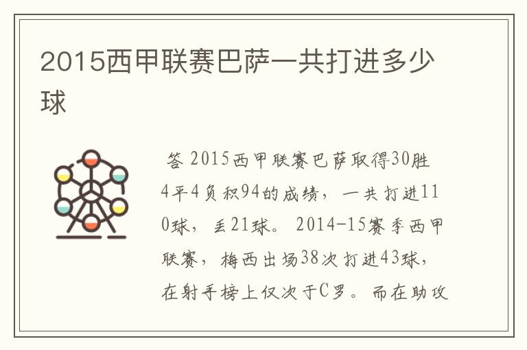 2015西甲联赛巴萨一共打进多少球