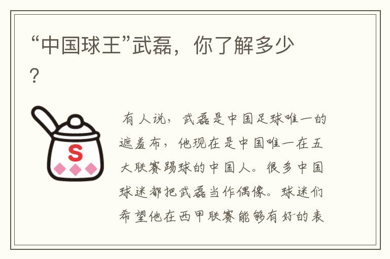 “中国球王”武磊,你了解多少?
