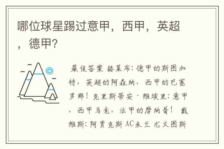 哪位球星踢过意甲,西甲,英超,德甲?