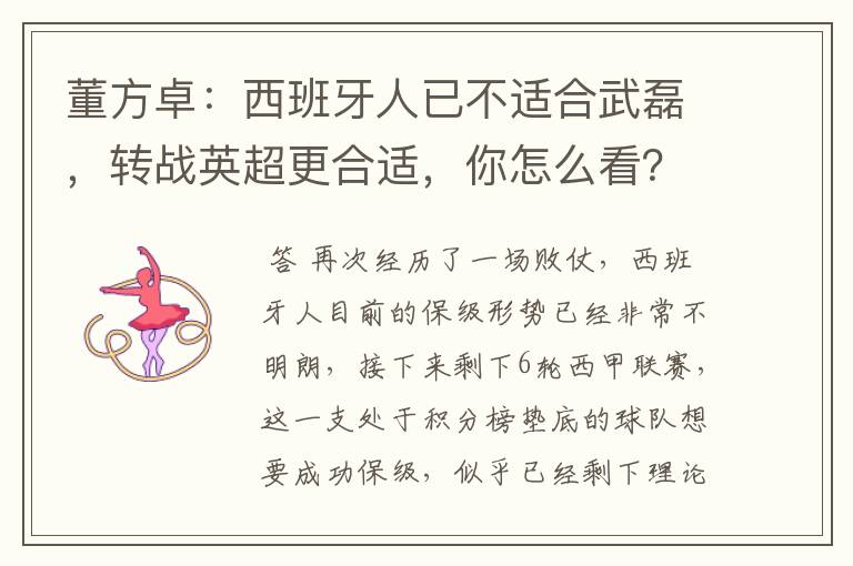 董方卓:西班牙人已不适合武磊,转战英超更合适,你怎么看?