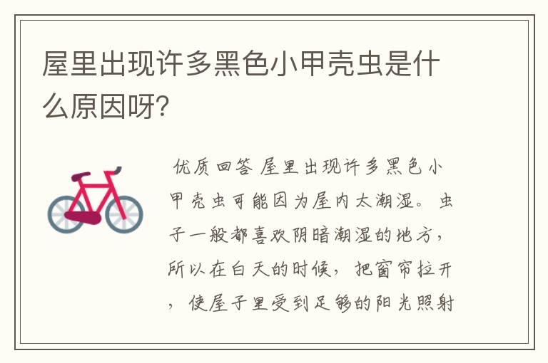 屋里出现许多黑色小甲壳虫是什么原因呀?