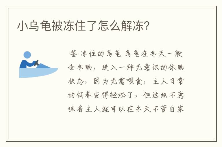 小乌龟被冻住了怎么解冻?