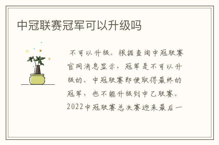 中冠联赛冠军可以升级吗