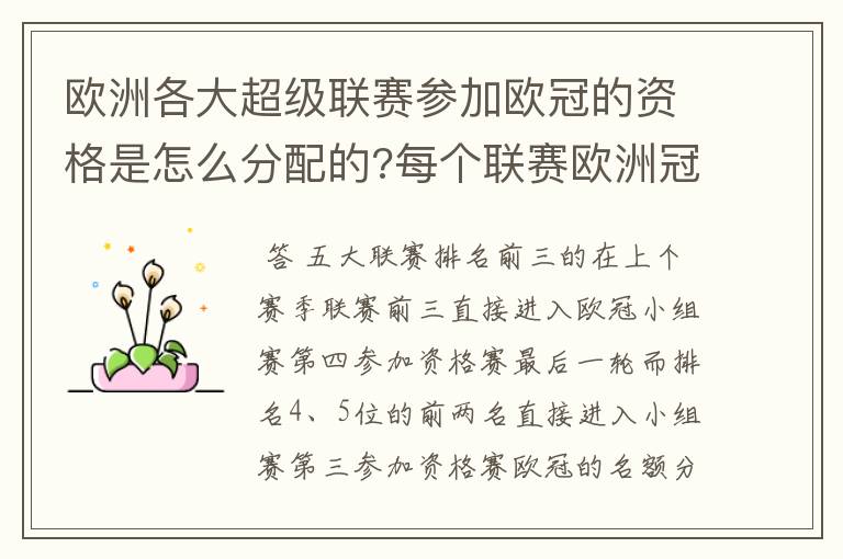 欧洲各大超级联赛参加欧冠的资格是怎么分配的?每个联赛欧洲冠军杯参赛队