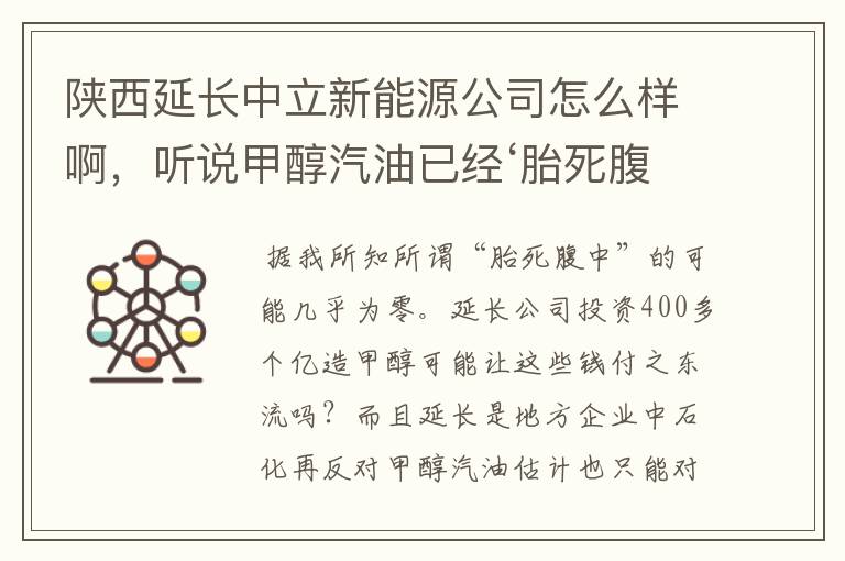 陕西延长中立新能源公司怎么样啊,听说甲醇汽油已经‘胎死腹中’是这样吗