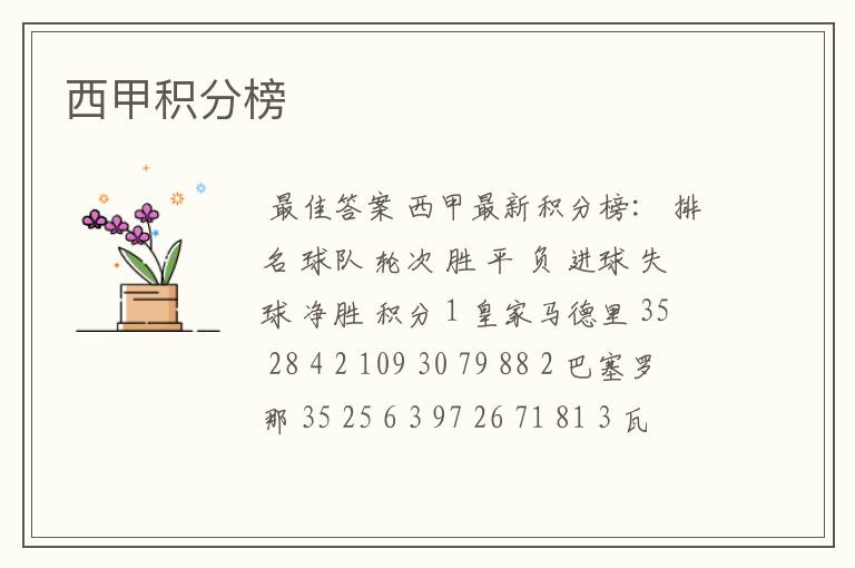 西甲积分榜