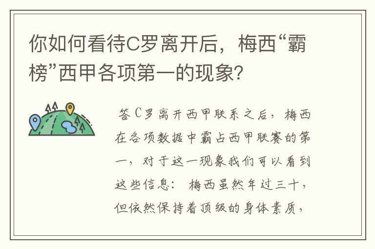 你如何看待C罗离开后,梅西“霸榜”西甲各项第一的现象?