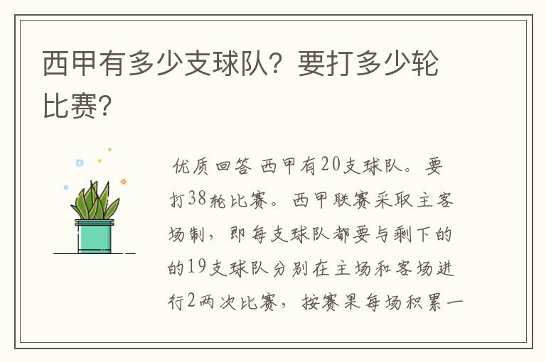 西甲有多少支球队?要打多少轮比赛?