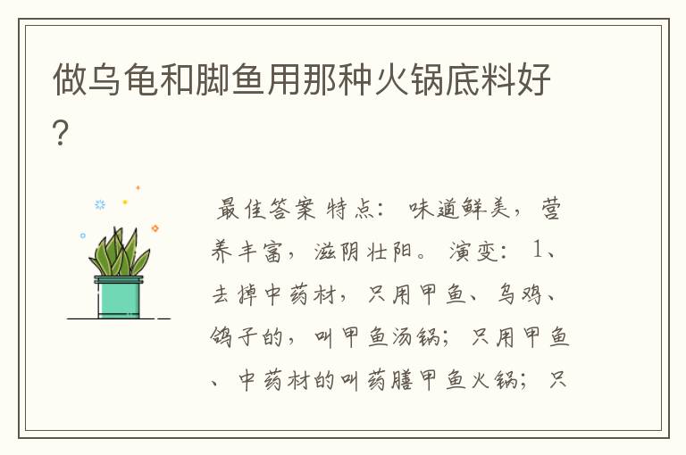 做乌龟和脚鱼用那种火锅底料好?