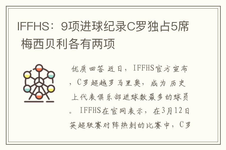 IFFHS:9项进球纪录C罗独占5席 梅西贝利各有两项