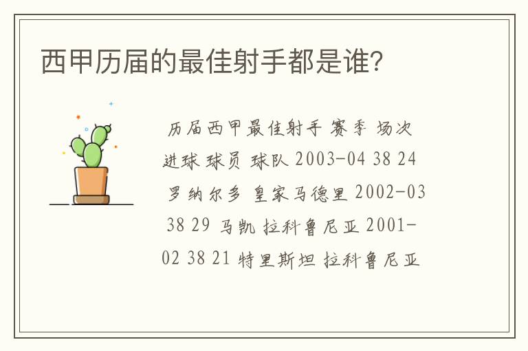西甲历届的最佳射手都是谁?