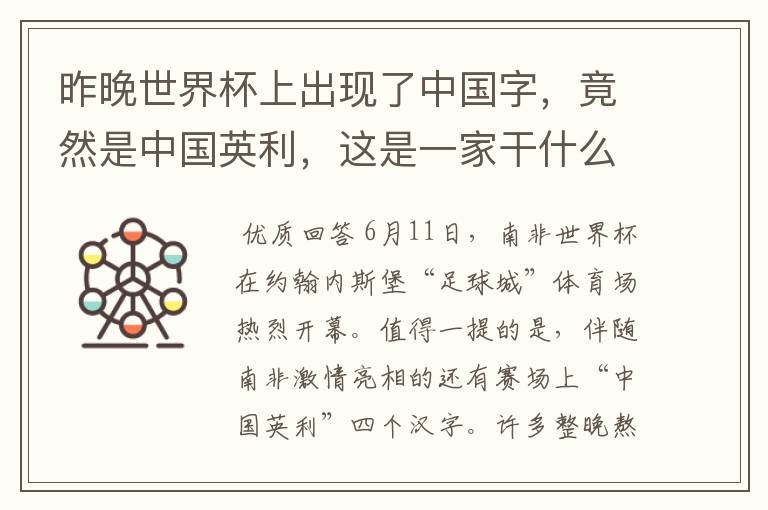 昨晚世界杯上出现了中国字,竟然是中国英利,这是一家干什么的公司啊?