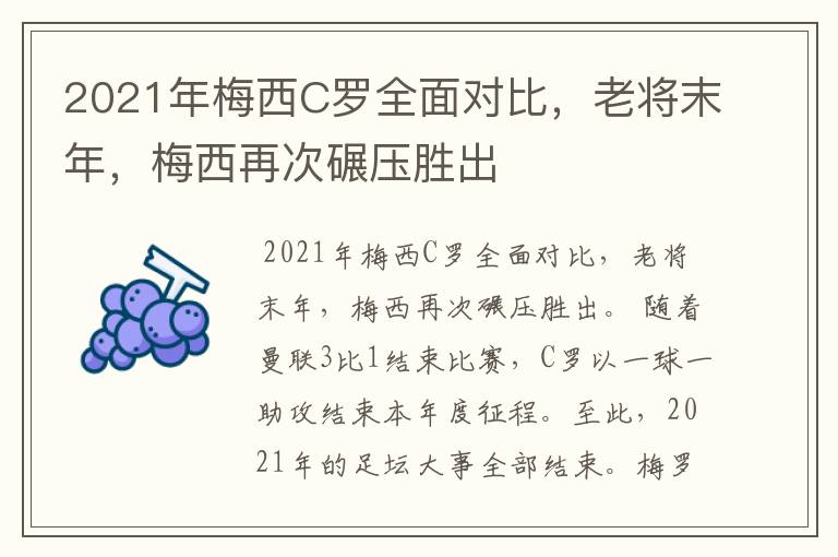 2021年梅西C罗全面对比,老将末年,梅西再次碾压胜出