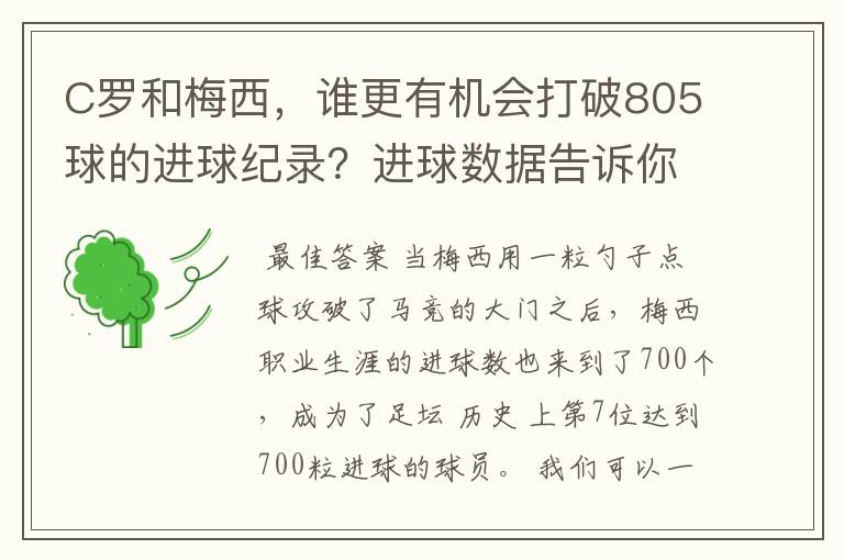 C罗和梅西,谁更有机会打破805球的进球纪录?进球数据告诉你答案