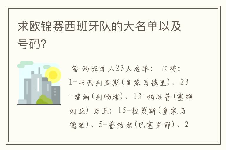求欧锦赛西班牙队的大名单以及号码?