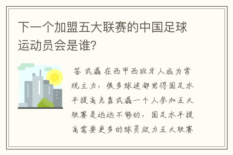 下一个加盟五大联赛的中国足球运动员会是谁?