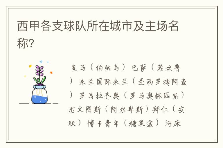 西甲各支球队所在城市及主场名称?