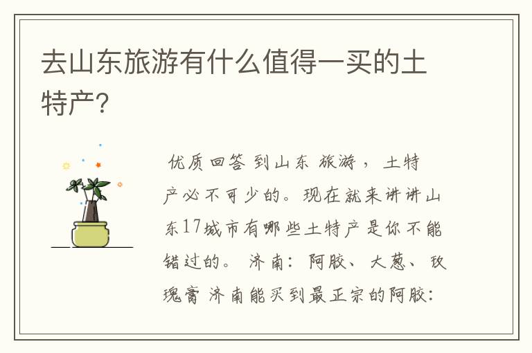 去山东旅游有什么值得一买的土特产?