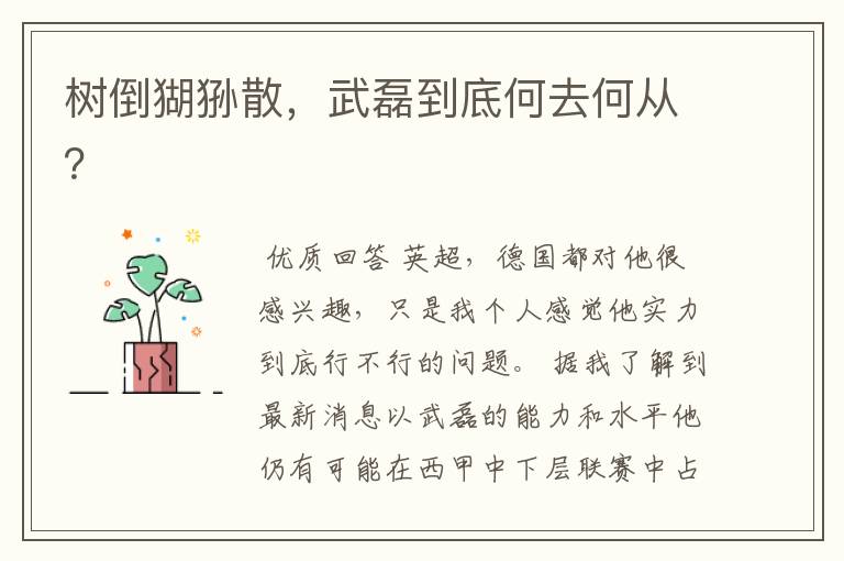 树倒猢狲散，武磊到底何去何从？