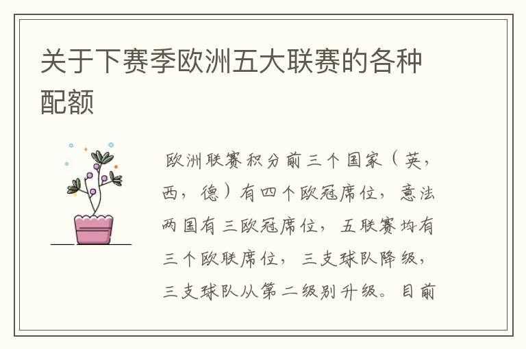关于下赛季欧洲五大联赛的各种配额