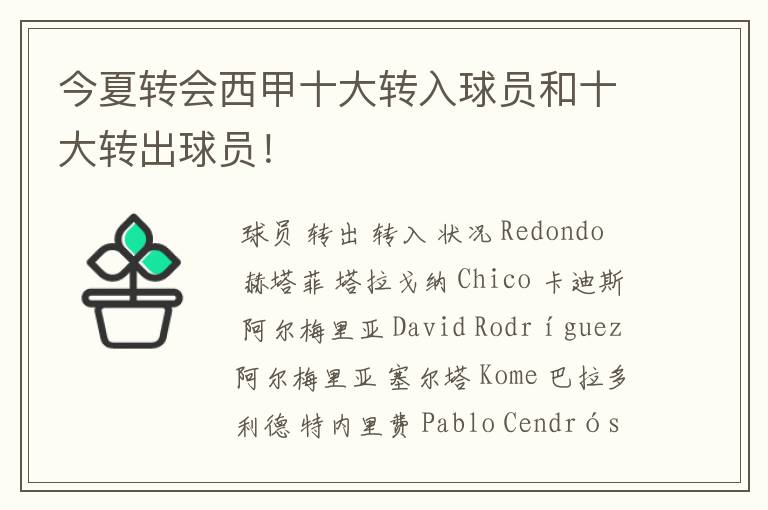 今夏转会西甲十大转入球员和十大转出球员!