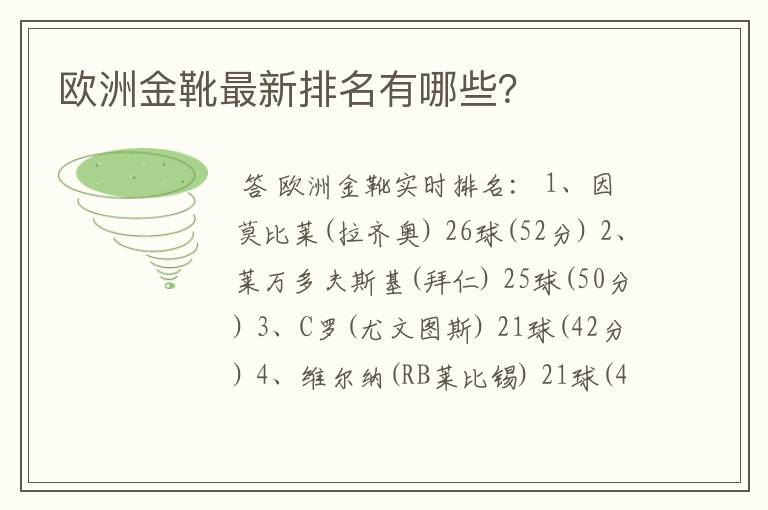 欧洲金靴最新排名有哪些?