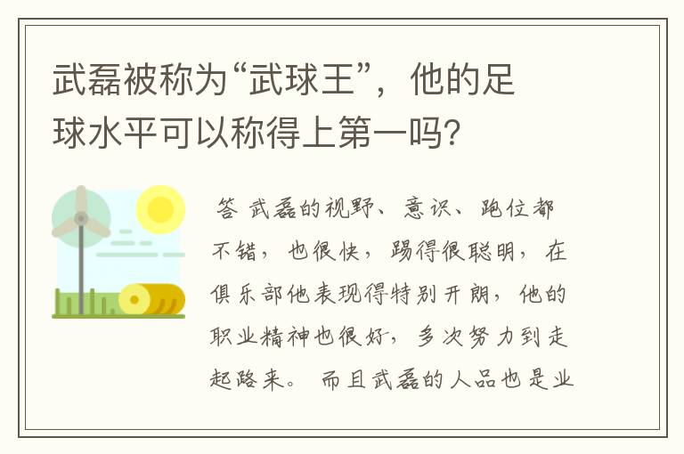 武磊被称为“武球王”,他的足球水平可以称得上第一吗?