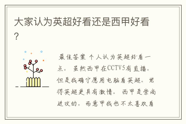 大家认为英超好看还是西甲好看?