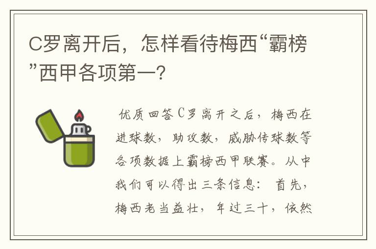 C罗离开后,怎样看待梅西“霸榜”西甲各项第一?