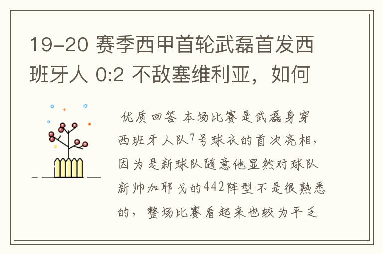 19-20 赛季西甲首轮武磊首发西班牙人 0:2 不敌塞维利亚,如何评价武磊本场的表现?