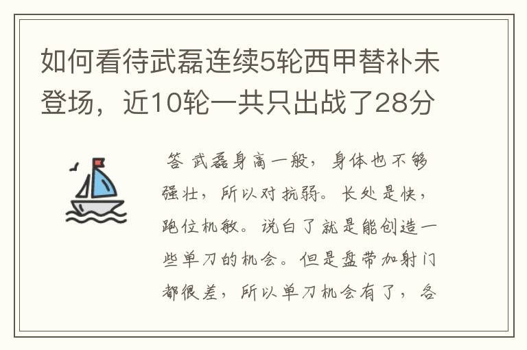 如何看待武磊连续5轮西甲替补未登场,近10轮一共只出战了28分钟?