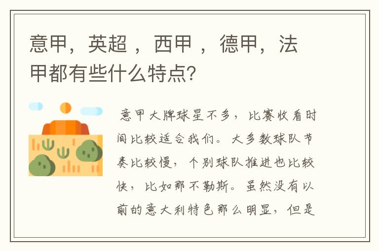 意甲,英超 ,西甲 ,德甲,法甲都有些什么特点?