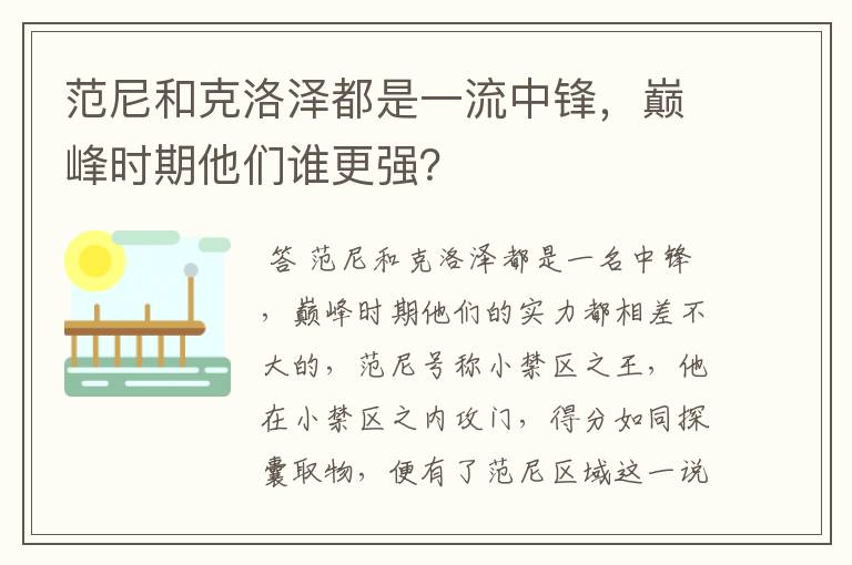 范尼和克洛泽都是一流中锋,巅峰时期他们谁更强?