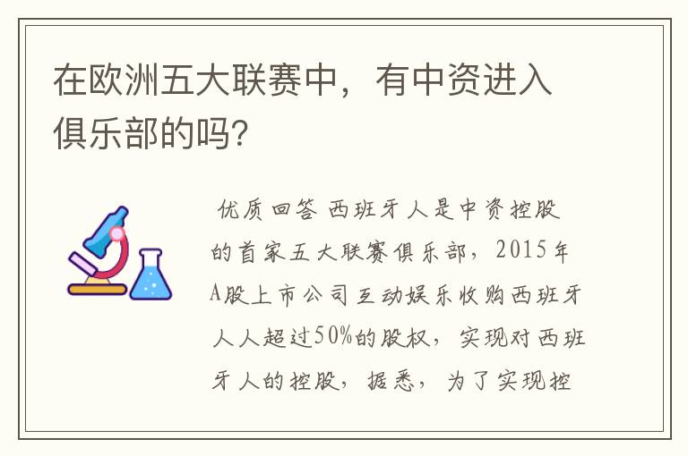 在欧洲五大联赛中,有中资进入俱乐部的吗?